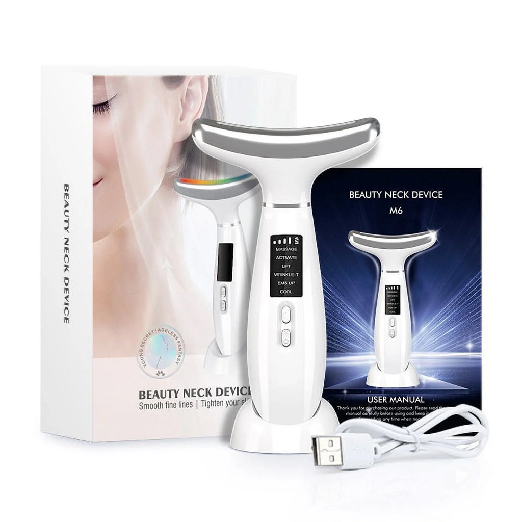 Facial and Neck Beauty Device, Skin Care Face Massager, Multifunctional 6 in 1 Light Therapy Face Sculpting Tool with Vibration, Thermal, Cooling, Microcurrent for Skin Care Routine at Home