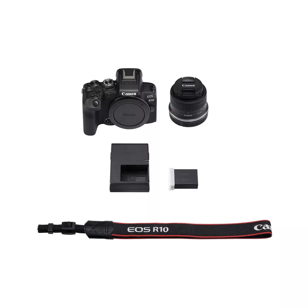 Canon - EOS R10 Mirrorless Camera with RF-S 18-45 F/4.5-6.3 IS STM Lens - Black: Electronic Viewfinder, Automatic Focus, 4K/UHD Video Recording