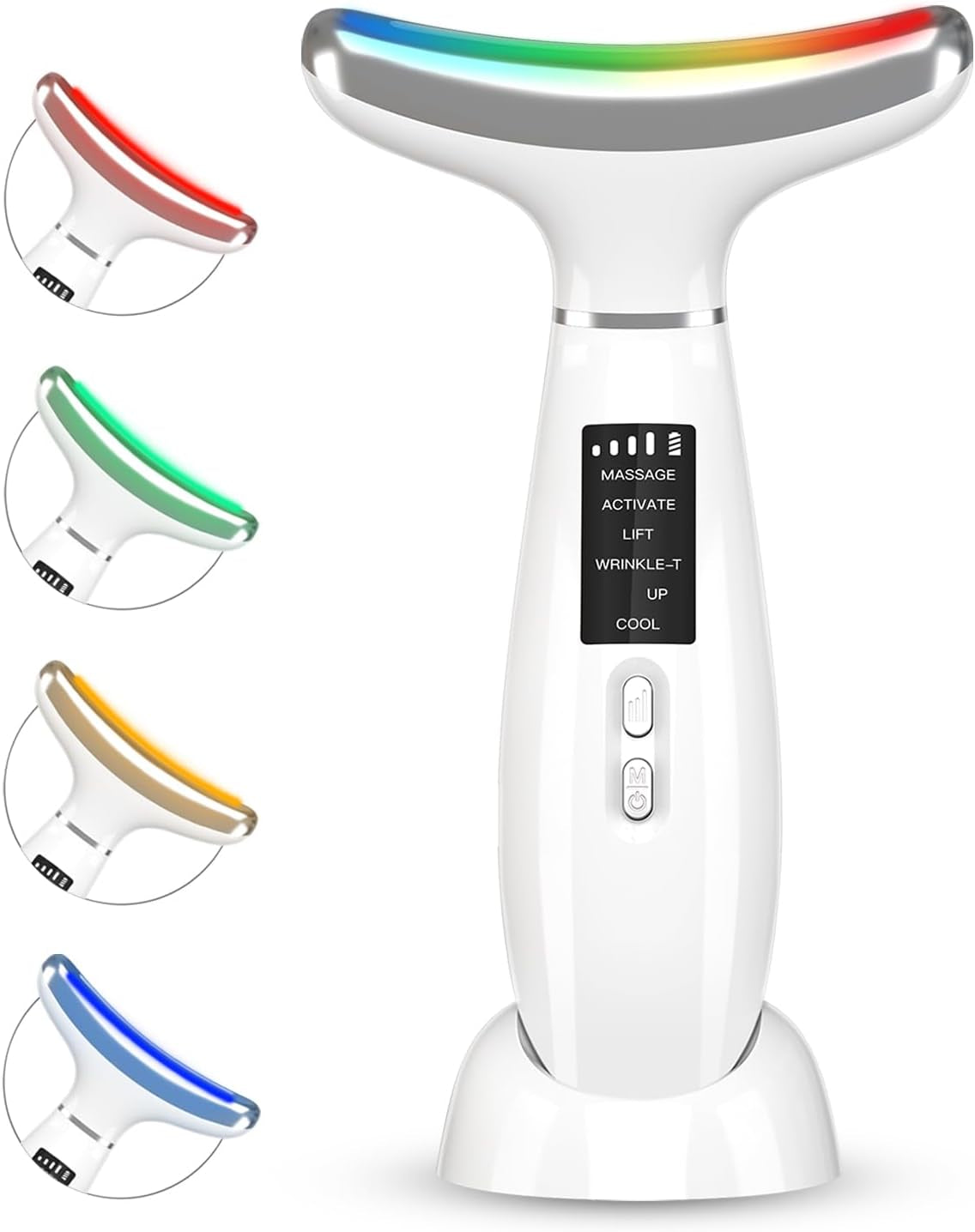 Red-Light-Therapy-For-Face and Neck, Anti-Aging Facial and Neck Massager, Soothing and Relaxing Face Massager Device with 4 Color LED Therapy, Vibration and Thermal Functions for Skin Care (White)