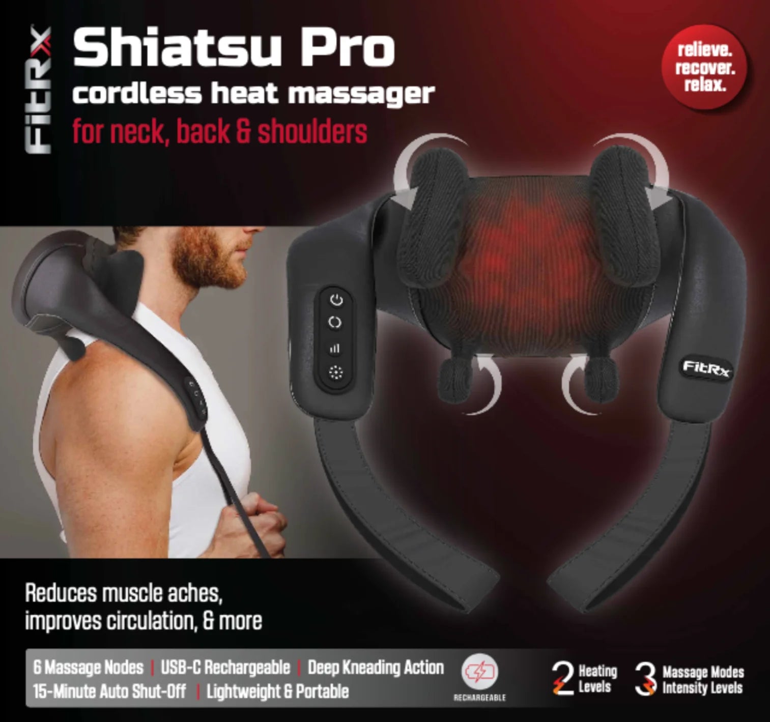 Shiatsu Pro Shiatsu Back and Neck Massager, Cordless Heated Neck and Shoulder Massager