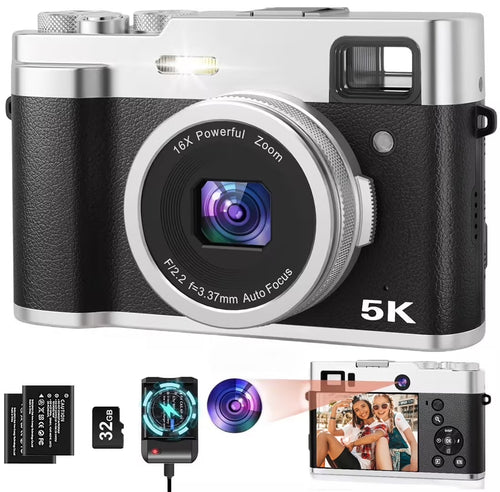 5K Digital Camera for Photography Wifi Autofocus 48MP Vlogging Camera for Youtube 16X Digital Zoom with Front and Rear Cameras with 32GB SD Card