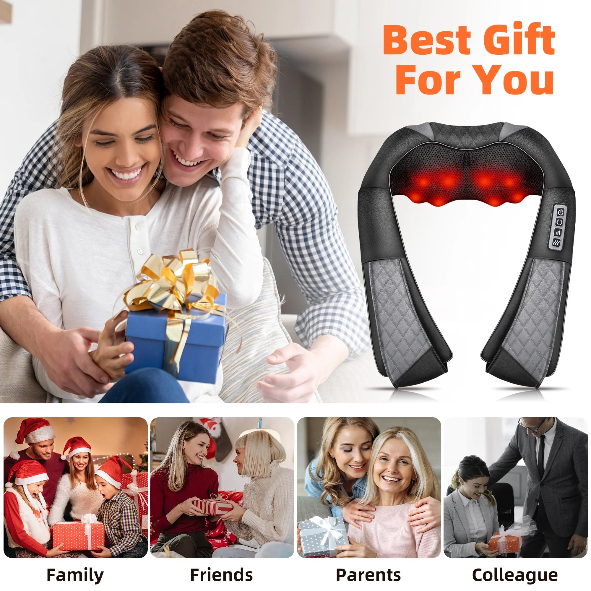 Neck and Shoulder Massager with Heat, Shiatsu Shoulder Massager for Full Body, Deep Tissue 3D Kneading Massage Pillow for Shoulder, Back, Body Muscle Pain Relief, Gifts for Women Men