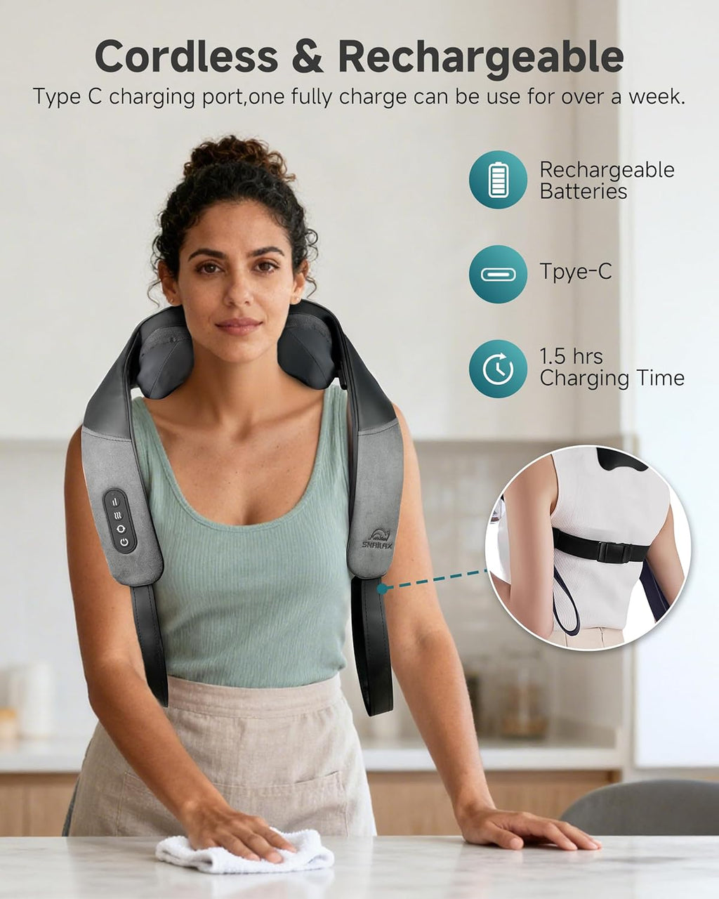 Shiatsu Neck Massager for Pain Relief Deep Tissue Cordless Kneading Shoulder Massage with Heat Graphene Heating Rechargable, 4D Roller Neck Back Massage, Gift for Mom Dad