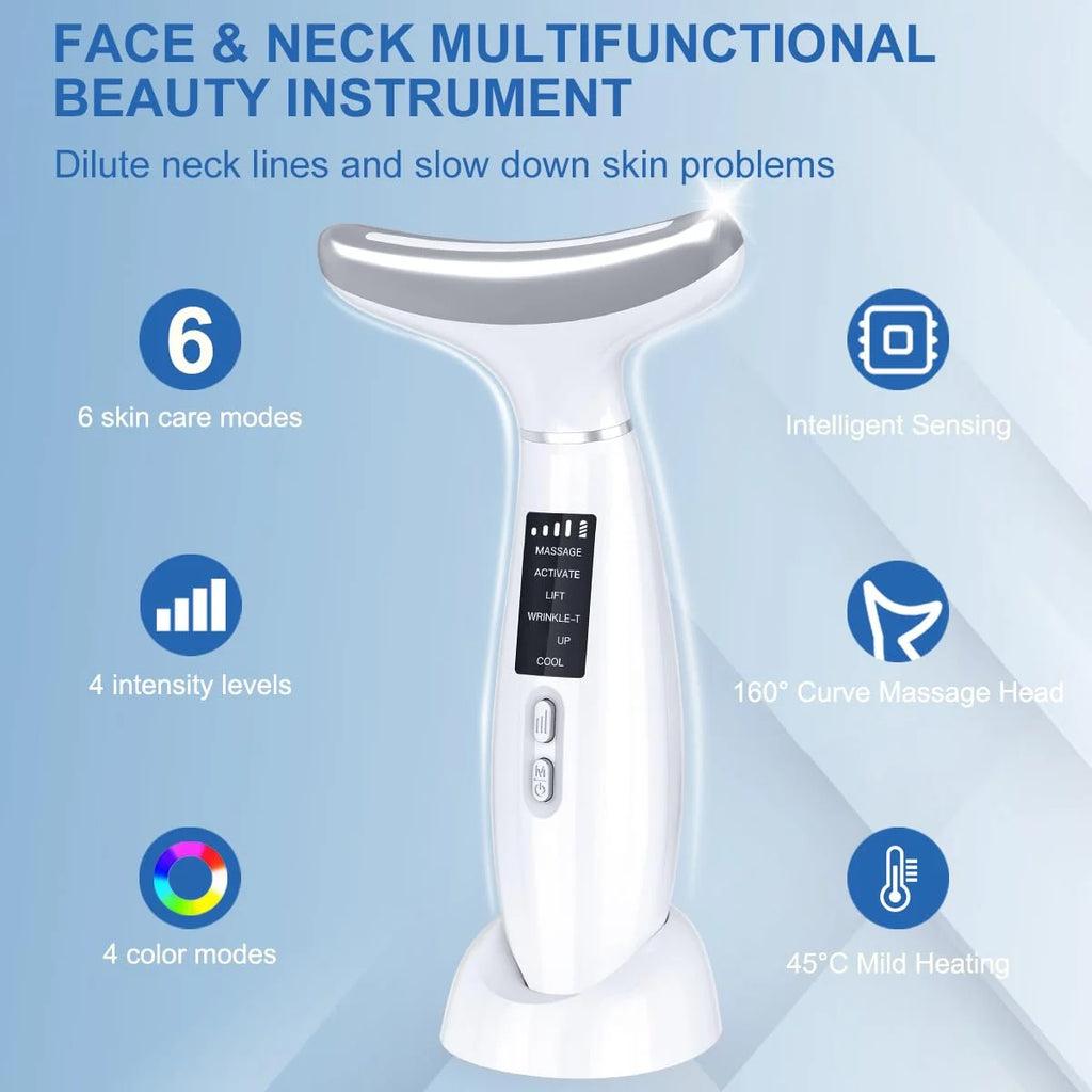Facial and Neck Beauty Device, Skin Care Face Massager, Multifunctional 6 in 1 Light Therapy Face Sculpting Tool with Vibration, Thermal, Cooling, Microcurrent for Skin Care Routine at Home