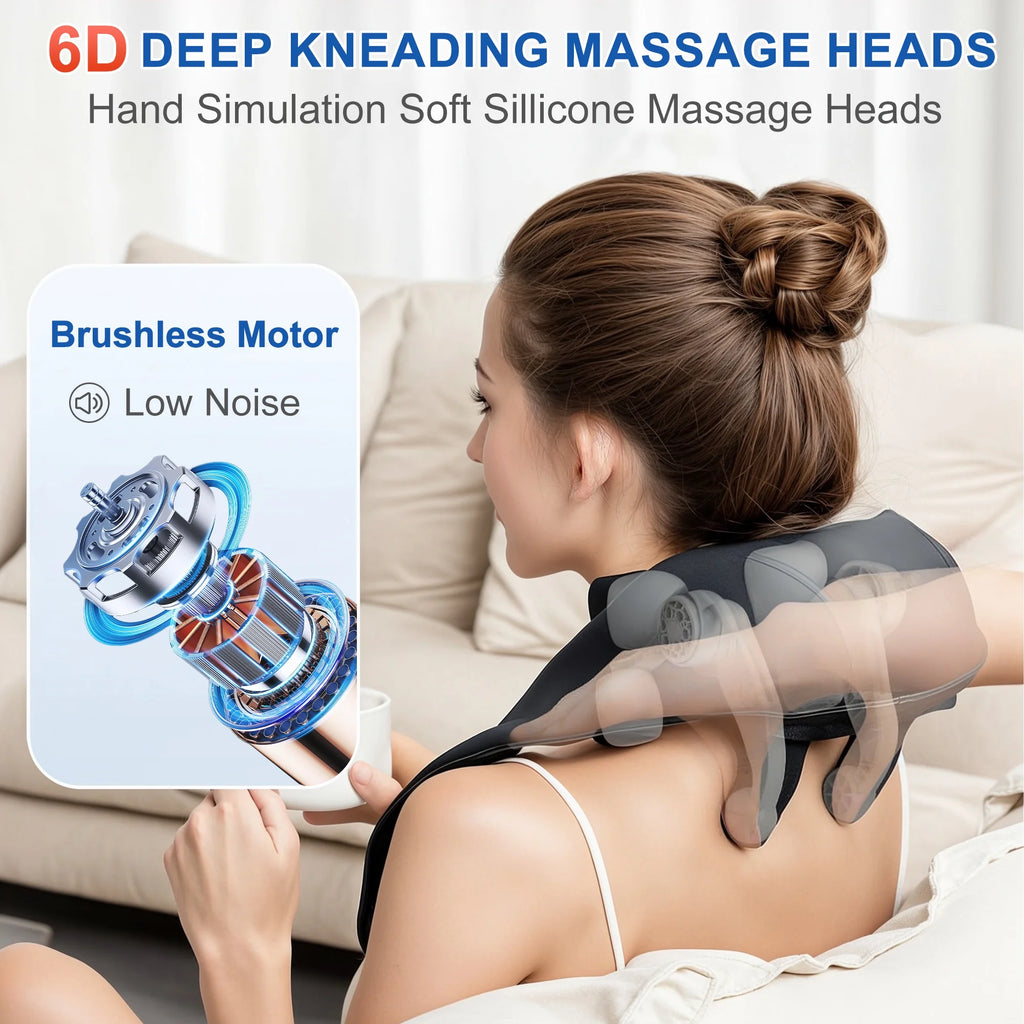 Shiatsu Neck and Shoulder Massager with Heat, Cordless 6D Deep Tissue Kneading Massager for Neck, Back, and Legs - Black