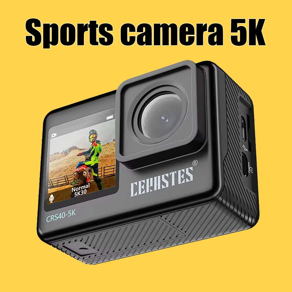 CERASTES Action Camera 5K 4K 60FPS Wifi Anti-Shake Dual Screen 170° Wide Angle 30M Waterproof Sport Camera with Remote Control