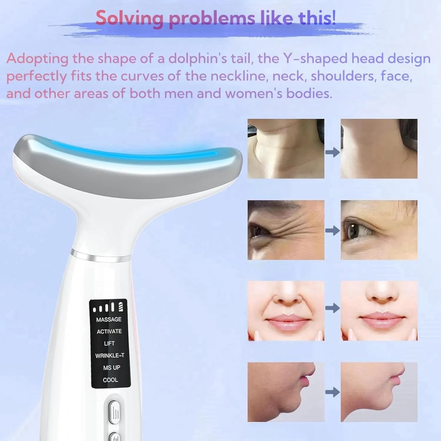 Facial and Neck Beauty Device, Skin Care Face Massager, Multifunctional 6 in 1 Light Therapy Face Sculpting Tool with Vibration, Thermal, Cooling, Microcurrent for Skin Care Routine at Home