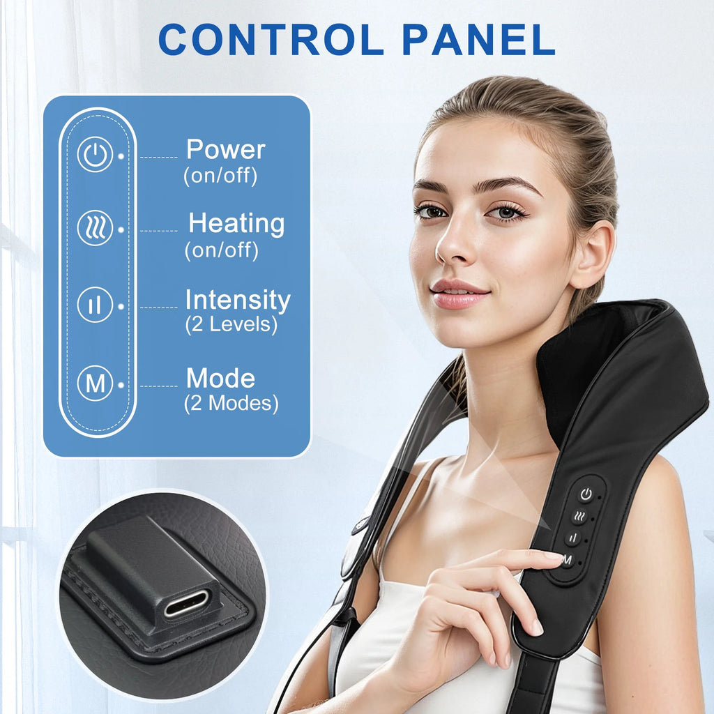 Shiatsu Neck and Shoulder Massager with Heat, Cordless 6D Deep Tissue Kneading Massager for Neck, Back, and Legs - Black