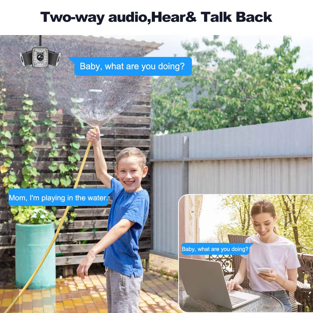 9MP Wifi Outdoor Camera Triple Lens Fixed 250° Wide Angle Panorama Cam Security Protection Motion Detection Video Surveillance