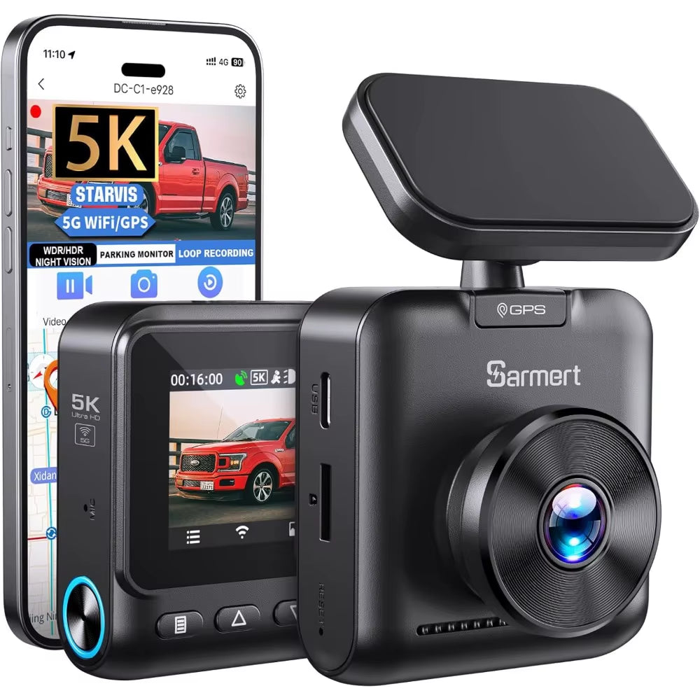 Sarmert C1 5K Dash Cam Front - Built-In GPS and 5G Wifi, Sony STARVIS Sensor, HDR Night Vision Car Camera, 5K/4K/2.5K UHD Dash C