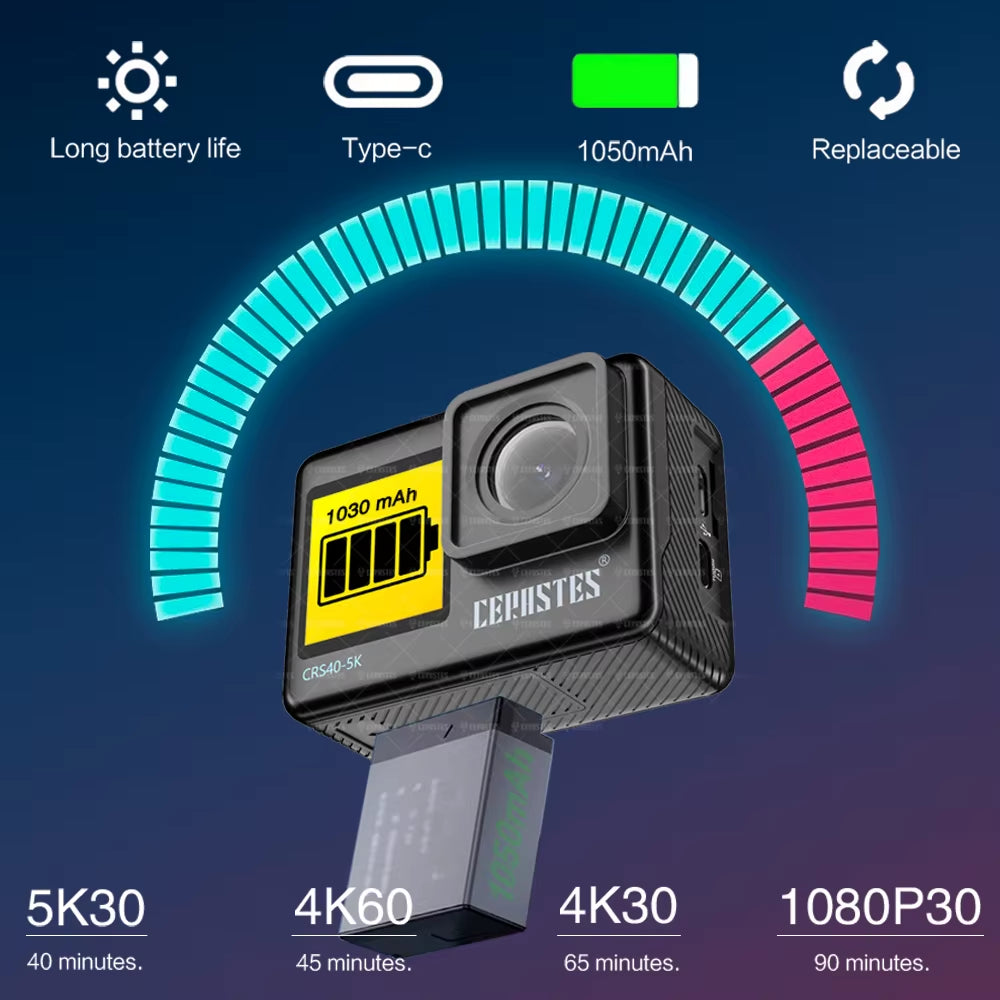 Action Camera 5K 4K60FPS Wifi Anti-Shake Dual Screen 170° Wide Angle 30M Waterproof Sport Camera with Remote Control