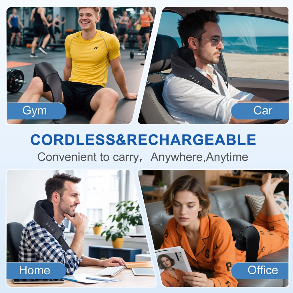 Shiatsu Neck and Shoulder Massager with Heat, Cordless 6D Deep Tissue Kneading Massager for Neck, Back, and Legs - Black