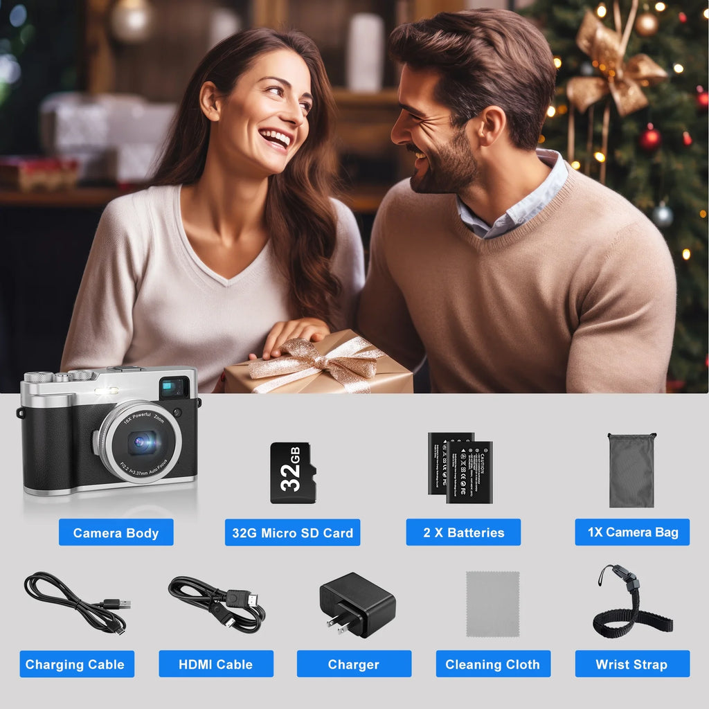 5K Digital Camera for Photography Wifi Autofocus 48MP Vlogging Camera for Youtube 16X Digital Zoom with Front and Rear Cameras with 32GB SD Card