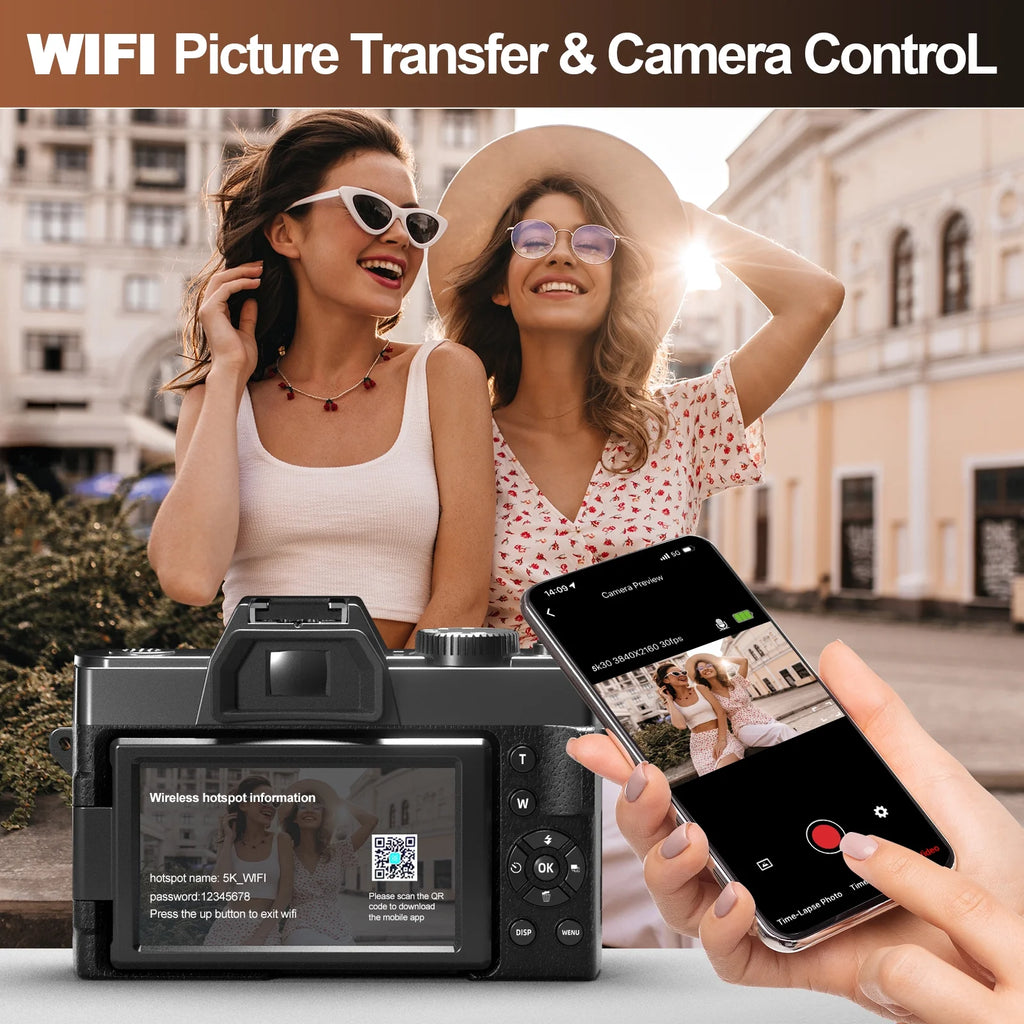 S110 5K Digital Camera for Photography, 48MP Autofocus Vlogging Camera with 32GB TF Card, Black