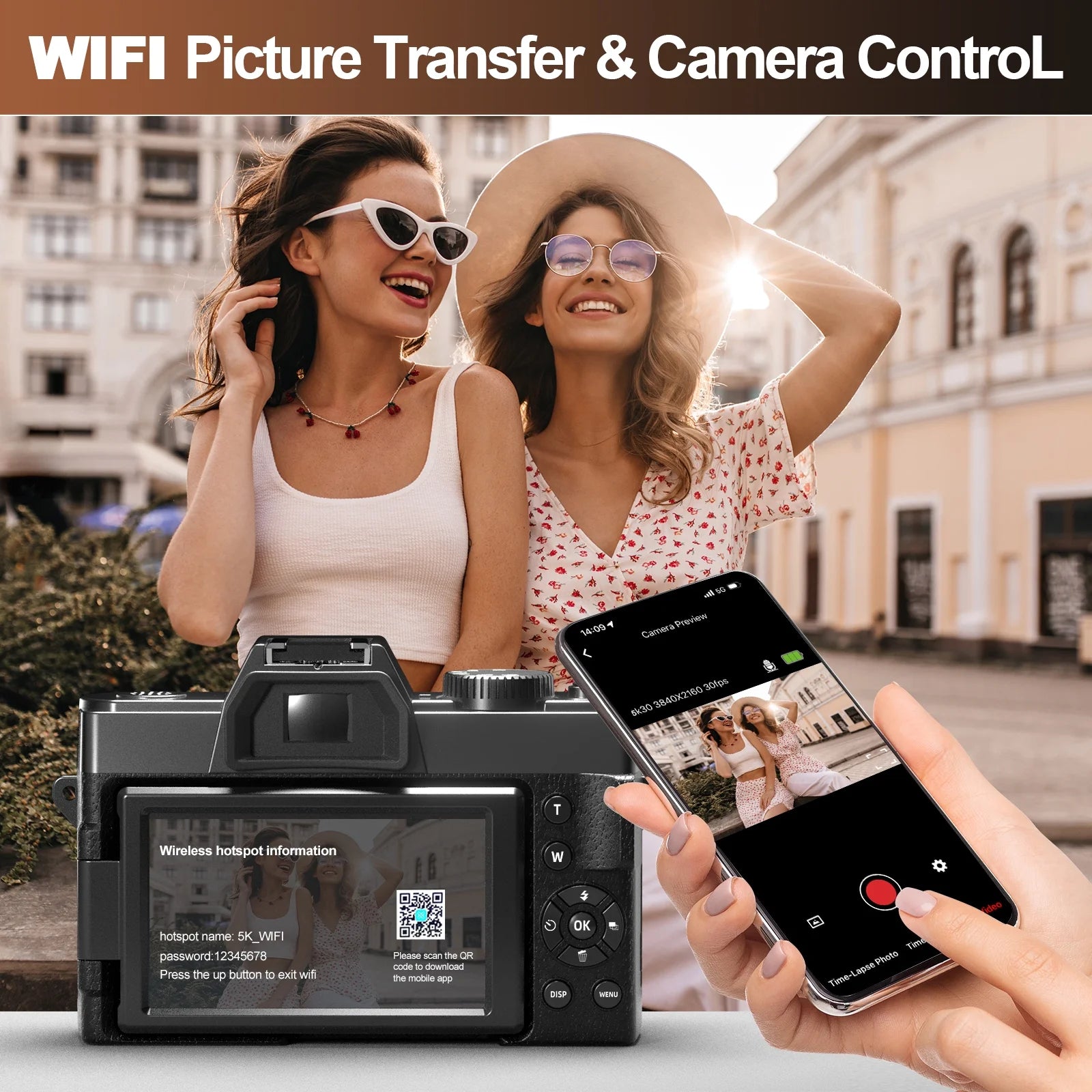 S110 5K Digital Camera for Photography, 48MP Autofocus Vlogging Camera with 32GB TF Card, Black