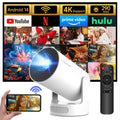 Mini Projector 4K Support with Wifi 6 and BT 5.4, 5W Soundbase Speaker, Auto Vertical Keystone 180° Rotatable Portable Projector for Home Bedroom Outdoor Movies Hy300Pro+ White