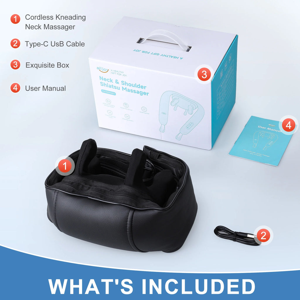 Shiatsu Neck and Shoulder Massager with Heat, Cordless 6D Deep Tissue Kneading Massager for Neck, Back, and Legs - Black