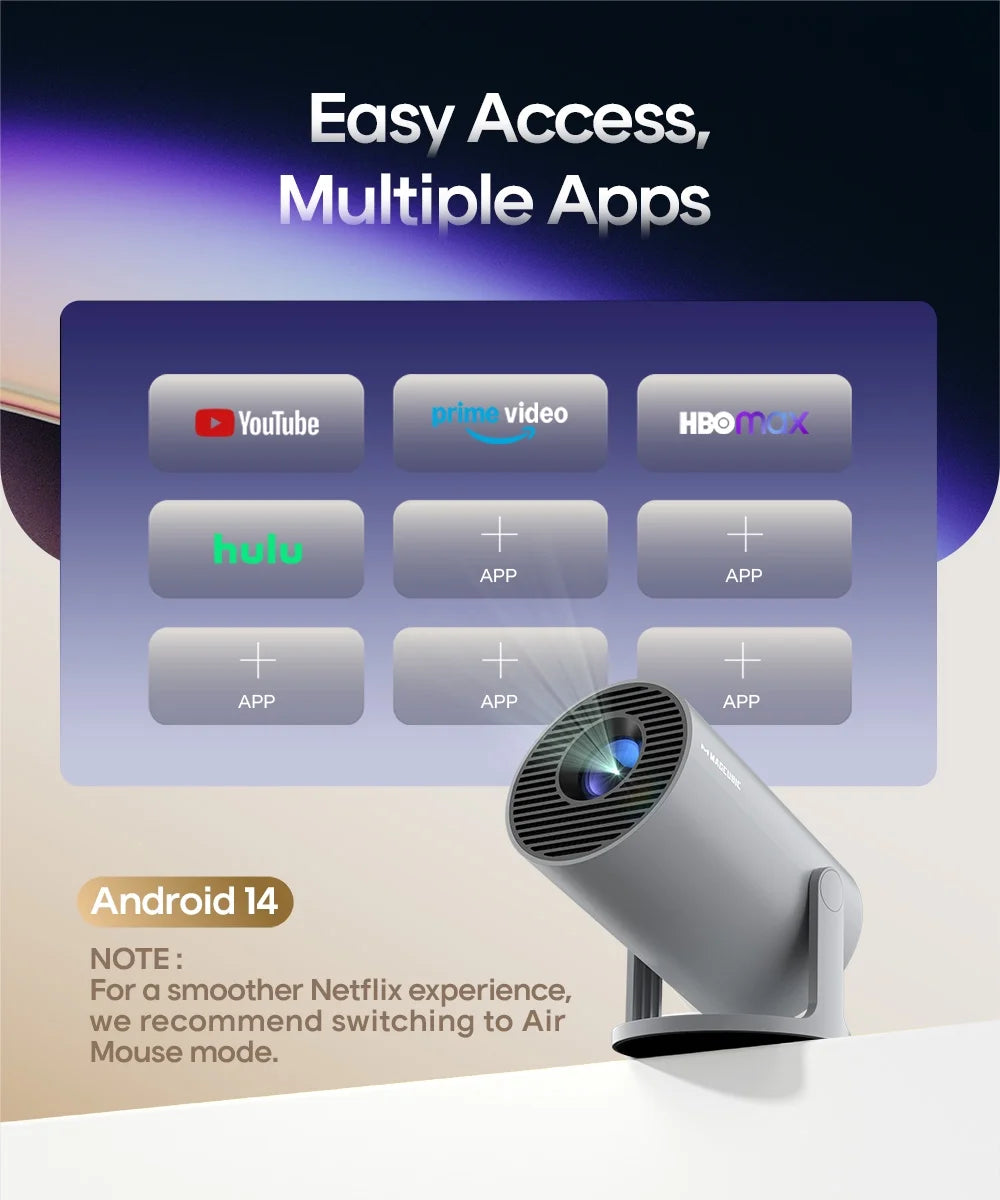 Mini Projector 4K 1080P Support with Wifi 6 & BT 5.4 290 ANSI Brightness, Auto Keystone, 180 Degree Rotation, Portable Projector for Home Theater & Outdoor Movies Hy300Pro Grey