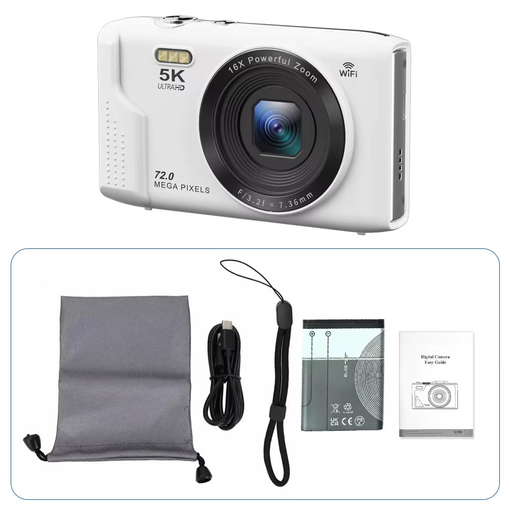 Compact Digital Camera 5K 72MP 2.8'' Screen LCD Screen 16X Digital Zoom Vintage Photography Vlog Video Recorder Youtube