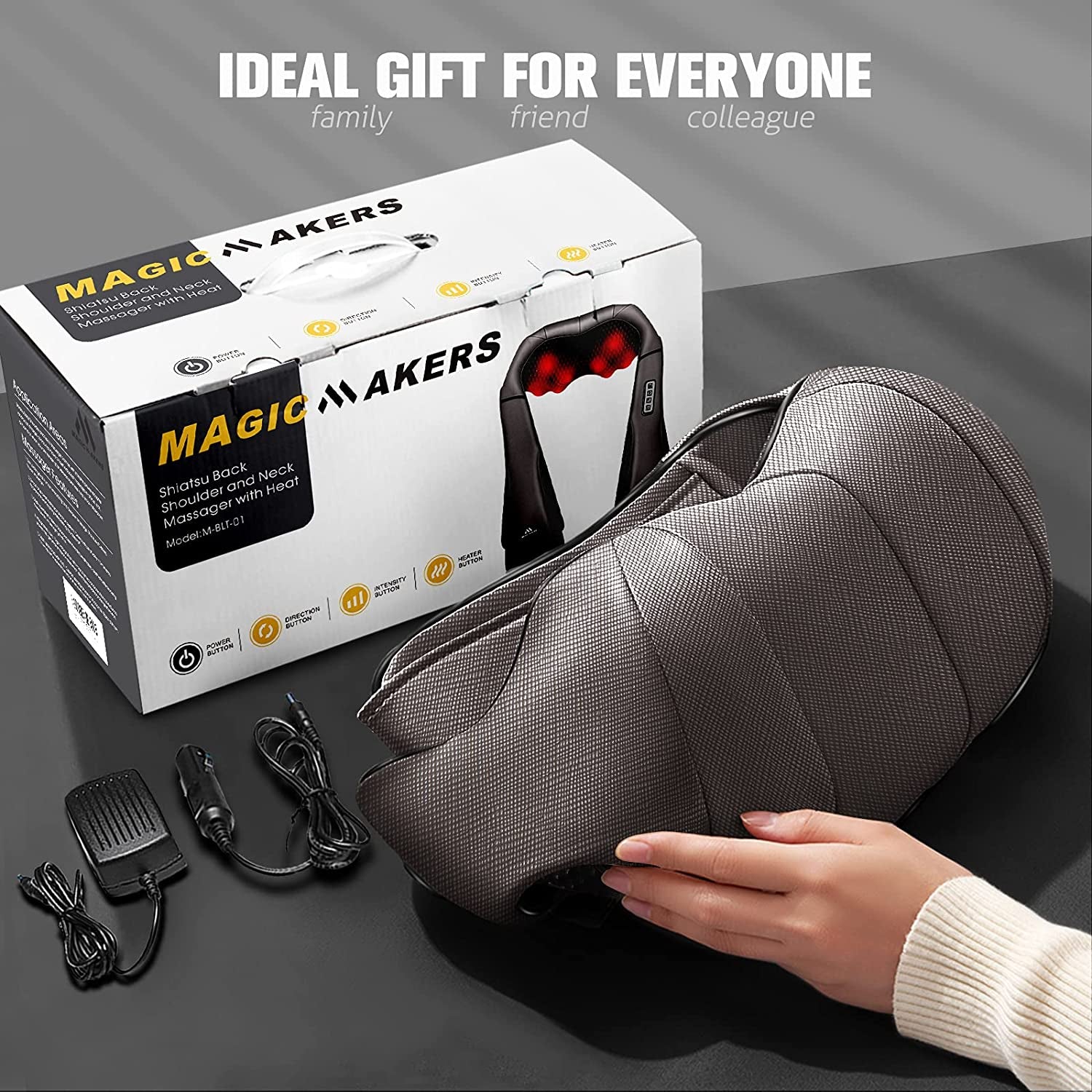 Neck Massager with Heat Gifts for Women, Men, Dad, Mom, Family, Friend, Mothers Day, Fathers Day, Christmas, Shiatsu Kneading Back Massager for Shoulder, Pain Relief, Muscle Soreness