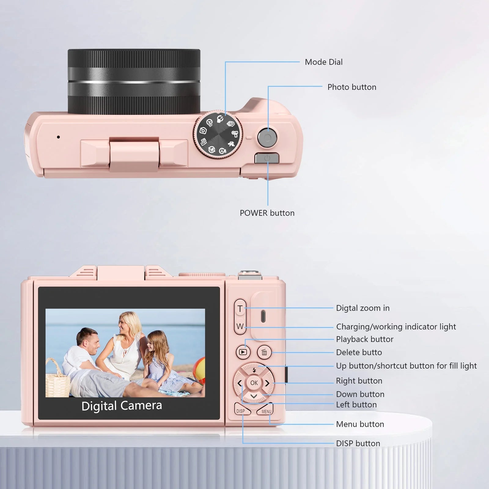 Digital Camera 5K 75MP Wifi Vlogging Cameras for You Tube 3''180° Flip Screen 18X Zoom with 32GB Card for Beginners Pink