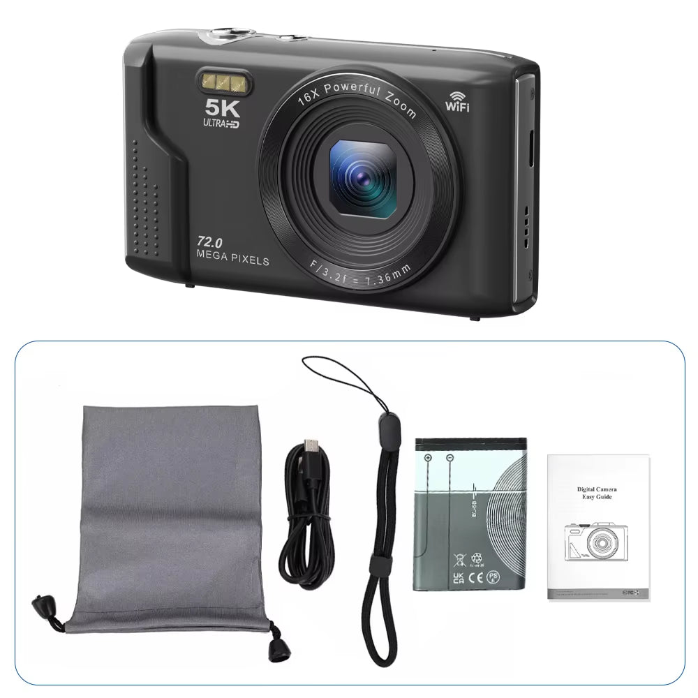 Compact Digital Camera 5K 72MP 2.8'' Screen LCD Screen 16X Digital Zoom Vintage Photography Vlog Video Recorder Youtube