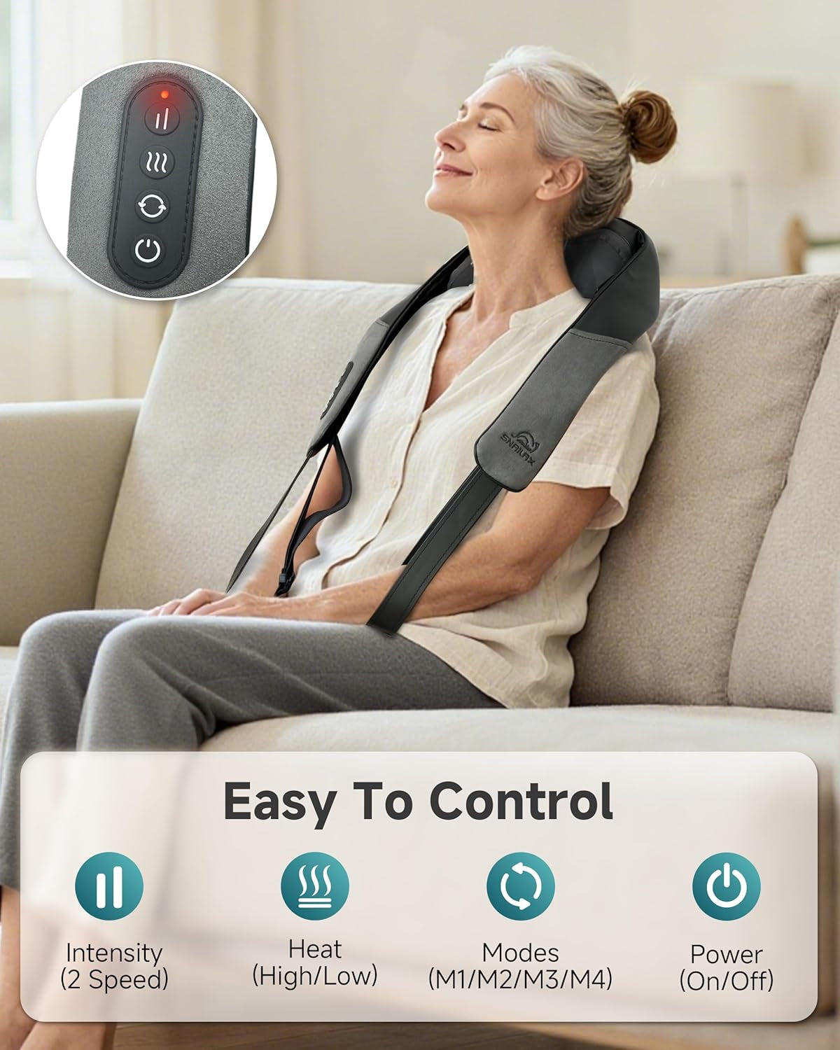 Shiatsu Neck Massager for Pain Relief Deep Tissue Cordless Kneading Shoulder Massage with Heat Graphene Heating Rechargable, 4D Roller Neck Back Massage, Gift for Mom Dad