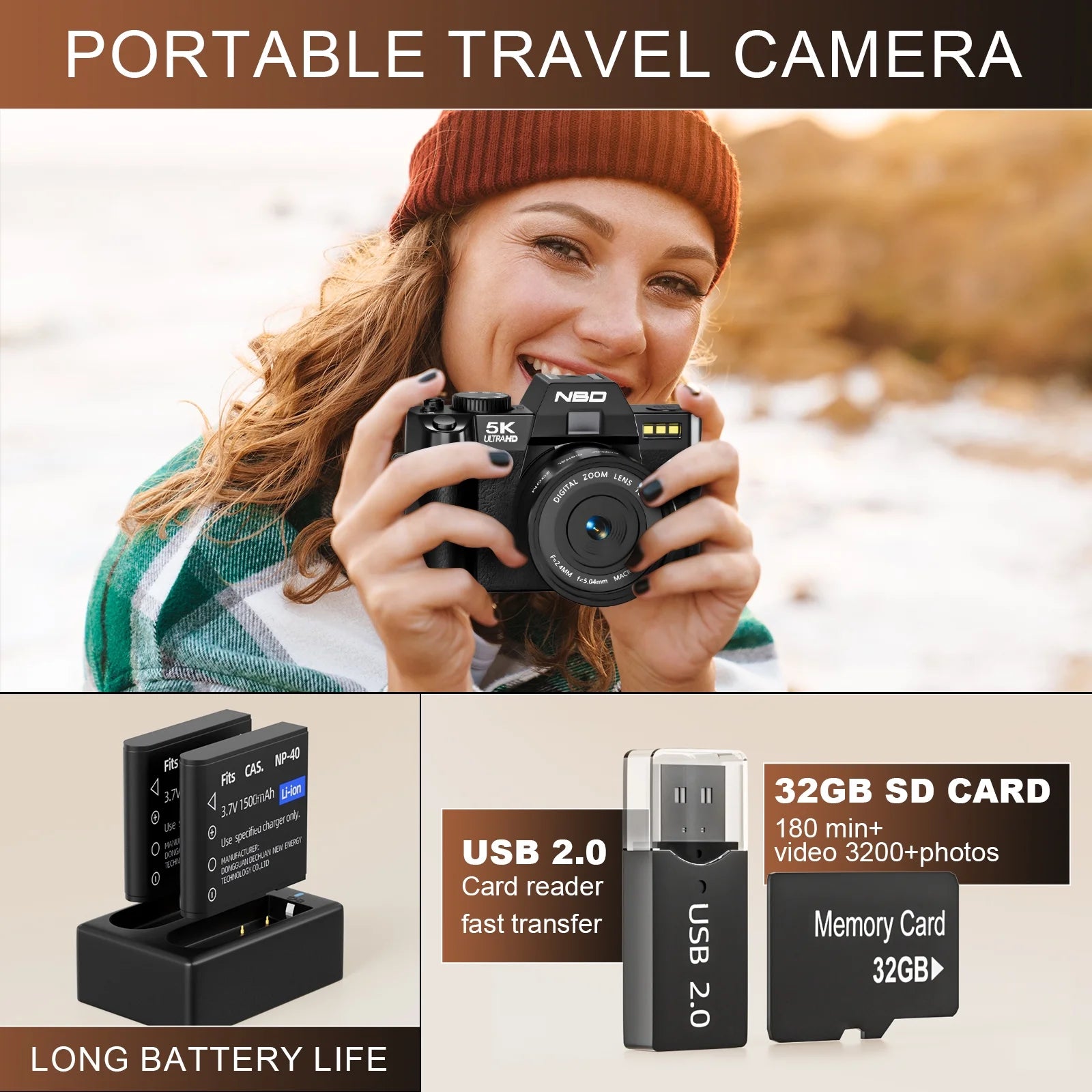 S110 5K Digital Camera for Photography, 48MP Autofocus Vlogging Camera with 32GB TF Card, Black