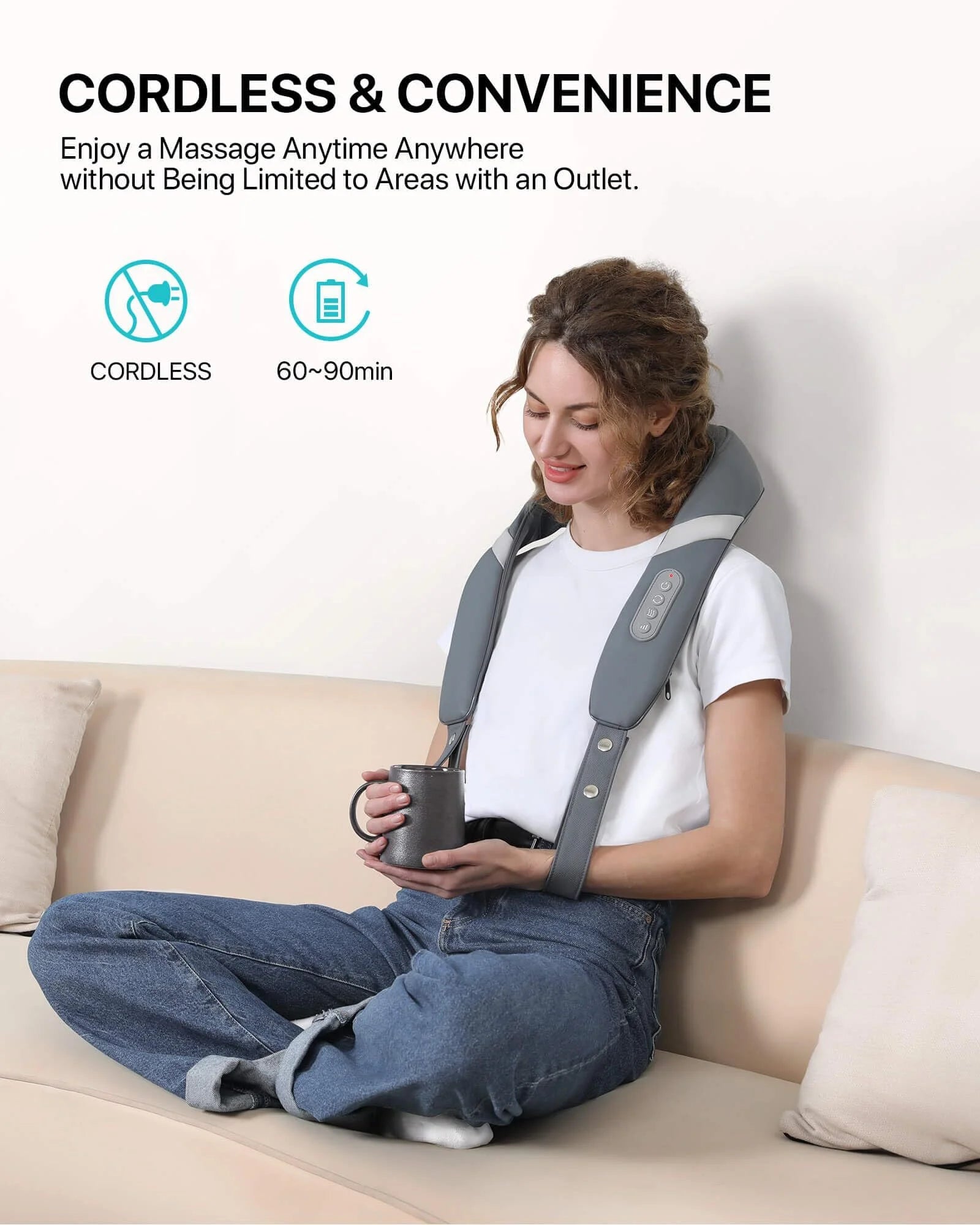 Shiatsu Neck Back Shoulder Massager with Heat, Rechargeable Shiatsu 3D Cordless Neck Heat Massager, Home, Car, and Office Use