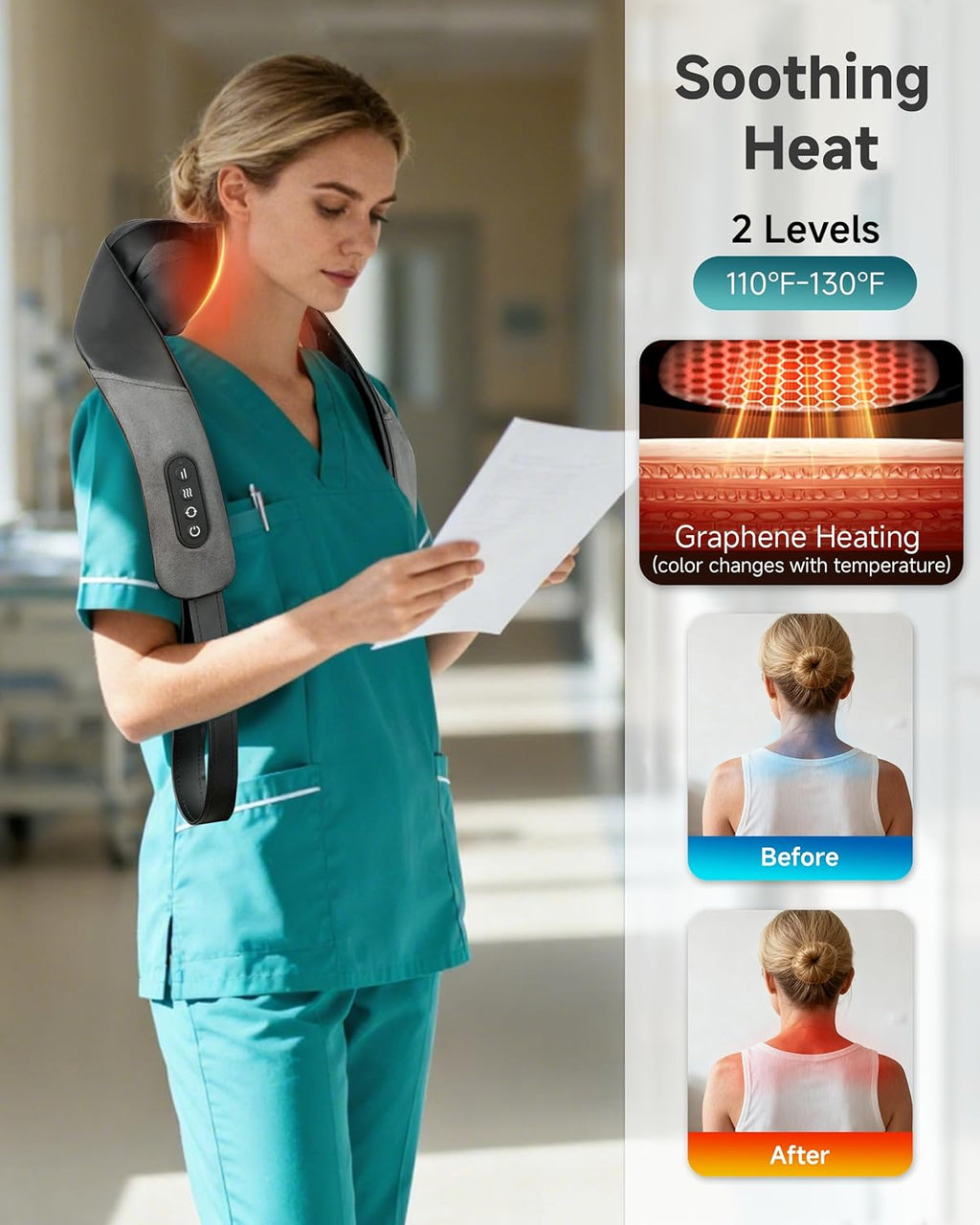 Shiatsu Neck Massager for Pain Relief Deep Tissue Cordless Kneading Shoulder Massage with Heat Graphene Heating Rechargable, 4D Roller Neck Back Massage, Gift for Mom Dad