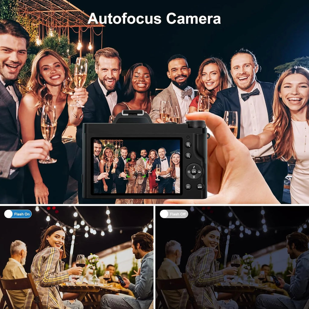 5K Digital Camera Autofocus 16X 48 MP Vlogging Camera for Youtube DSLR Video Cameras with 32G SD Card, Black