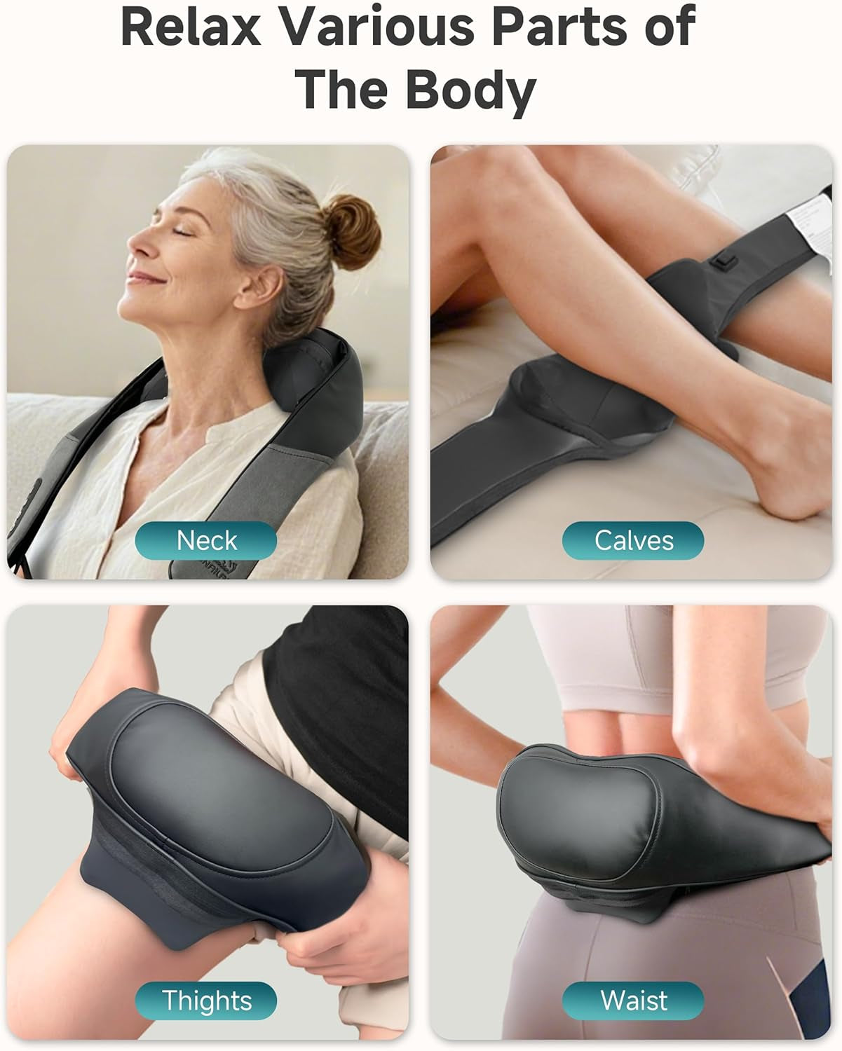 Shiatsu Neck Massager for Pain Relief Deep Tissue Cordless Kneading Shoulder Massage with Heat Graphene Heating Rechargable, 4D Roller Neck Back Massage, Gift for Mom Dad