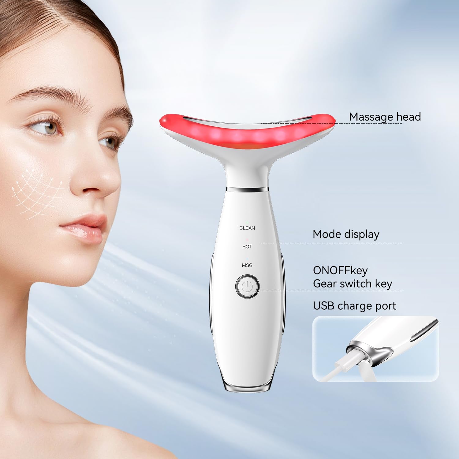 Neck Face Massager, 3-In-1 Portable Facial Massager, Face Sculpting Tool, At-Home Face Device for Skin Care(White)