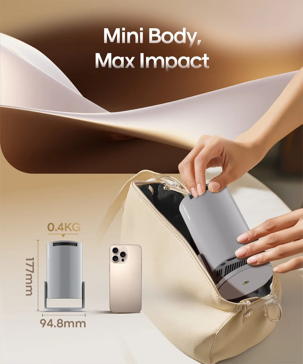 Mini Projector 4K 1080P Support with Wifi 6 & BT 5.4 290 ANSI Brightness, Auto Keystone, 180 Degree Rotation, Portable Projector for Home Theater & Outdoor Movies Hy300Pro Grey