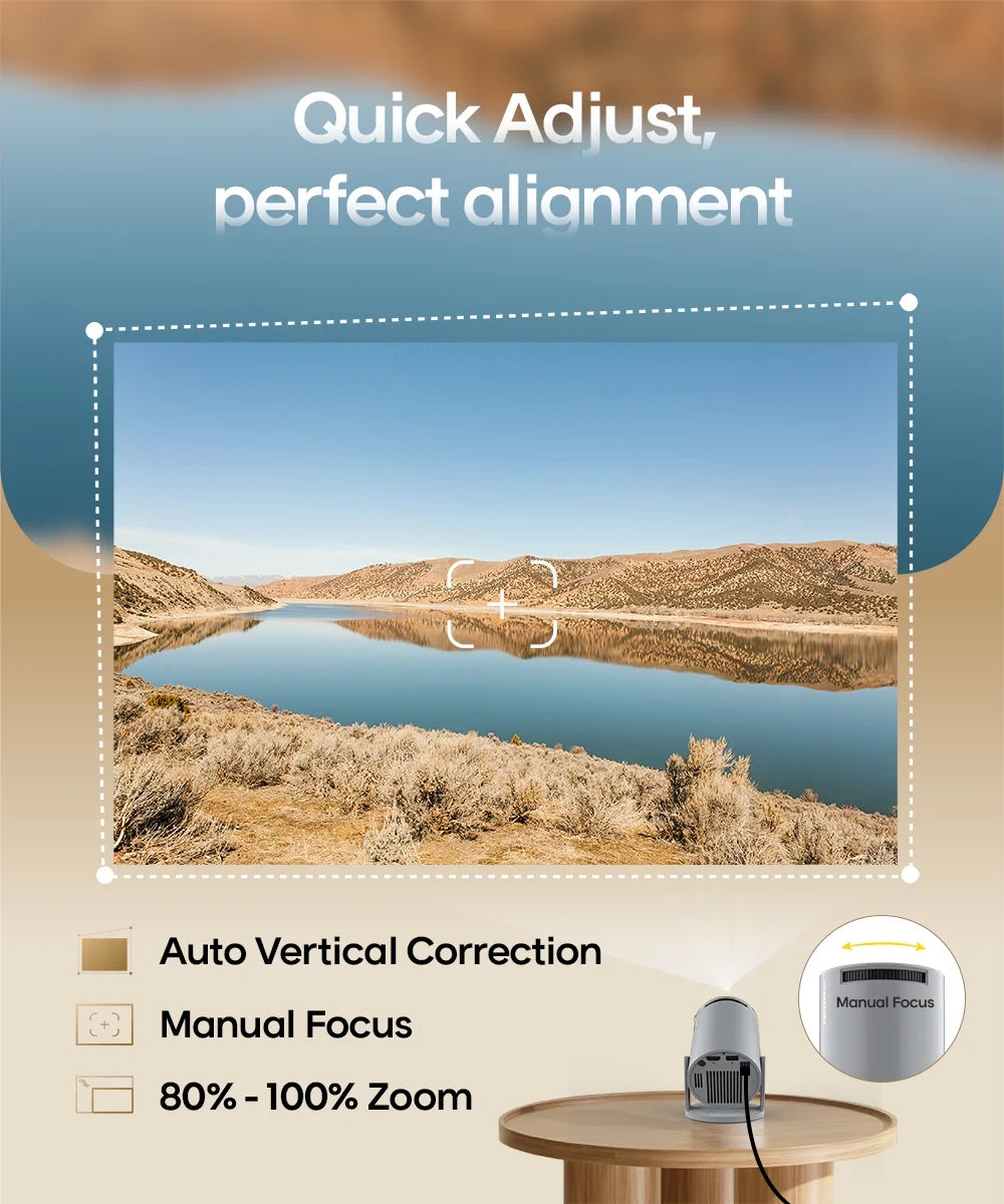 Mini Projector 4K 1080P Support with Wifi 6 & BT 5.4 290 ANSI Brightness, Auto Keystone, 180 Degree Rotation, Portable Projector for Home Theater & Outdoor Movies Hy300Pro Grey