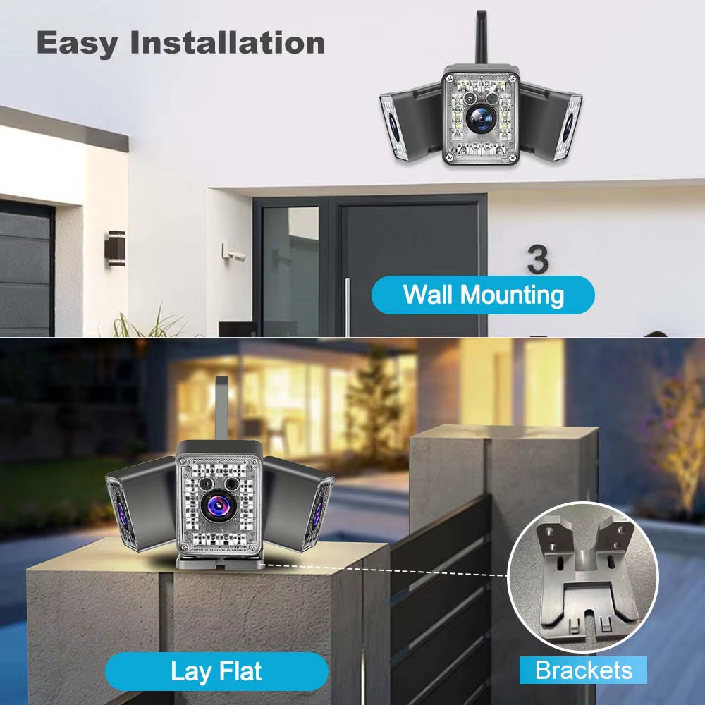 9MP Wifi Outdoor Camera Triple Lens Fixed 250° Wide Angle Panorama Cam Security Protection Motion Detection Video Surveillance